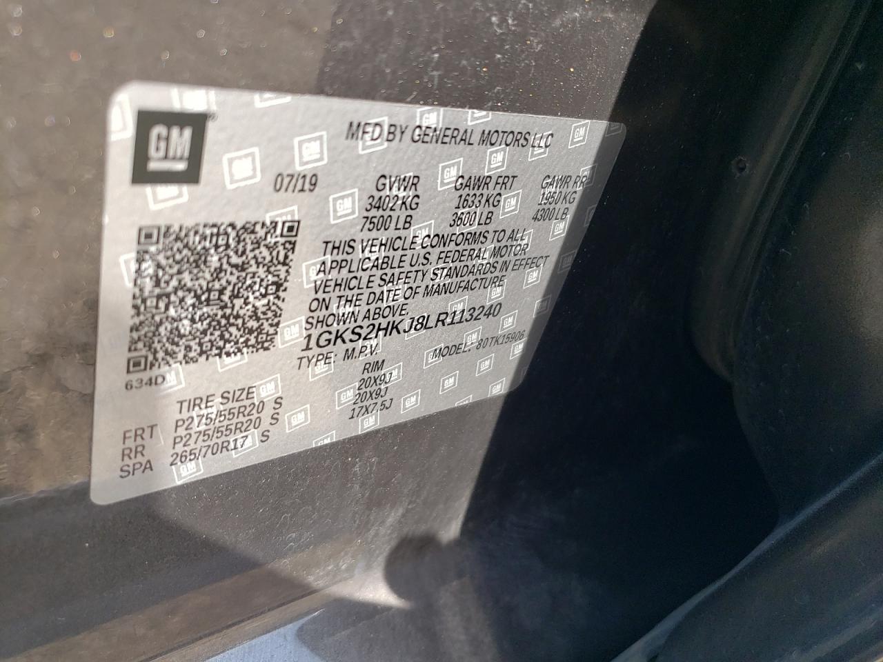 2020 GMC Yukon Xl Denali VIN: 1GKS2HKJ8LR113240 Lot: 62883055