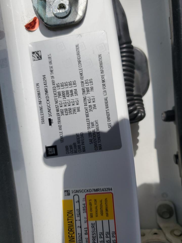 2021 Chevrolet Suburban C1500 Lt VIN: 1GNSCCKD7MR143294 Lot: 64391995