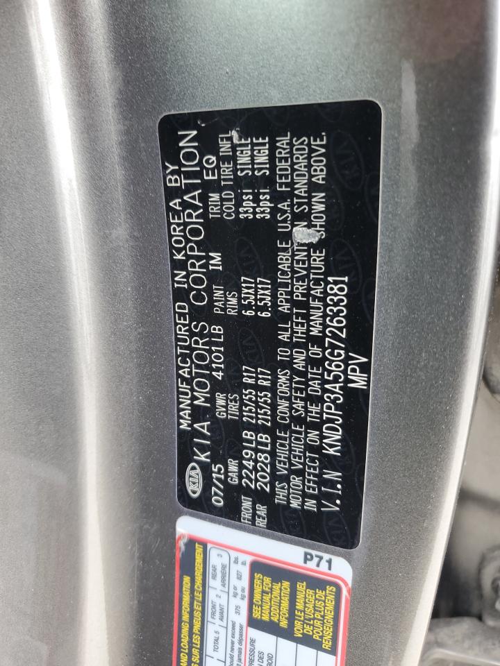 2016 Kia Soul + VIN: KNDJP3A56G7263381 Lot: 65710245