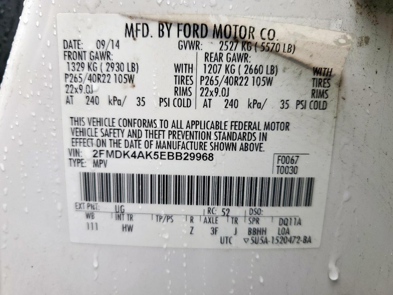 2014 Ford Edge Sport VIN: 2FMDK4AK5EBB29968 Lot: 64202395