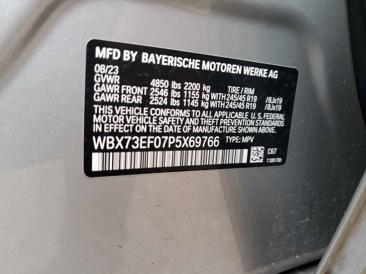 2023 BMW X1 xDrive28I VIN: WBX73EF07P5X69766 Lot: 62490105
