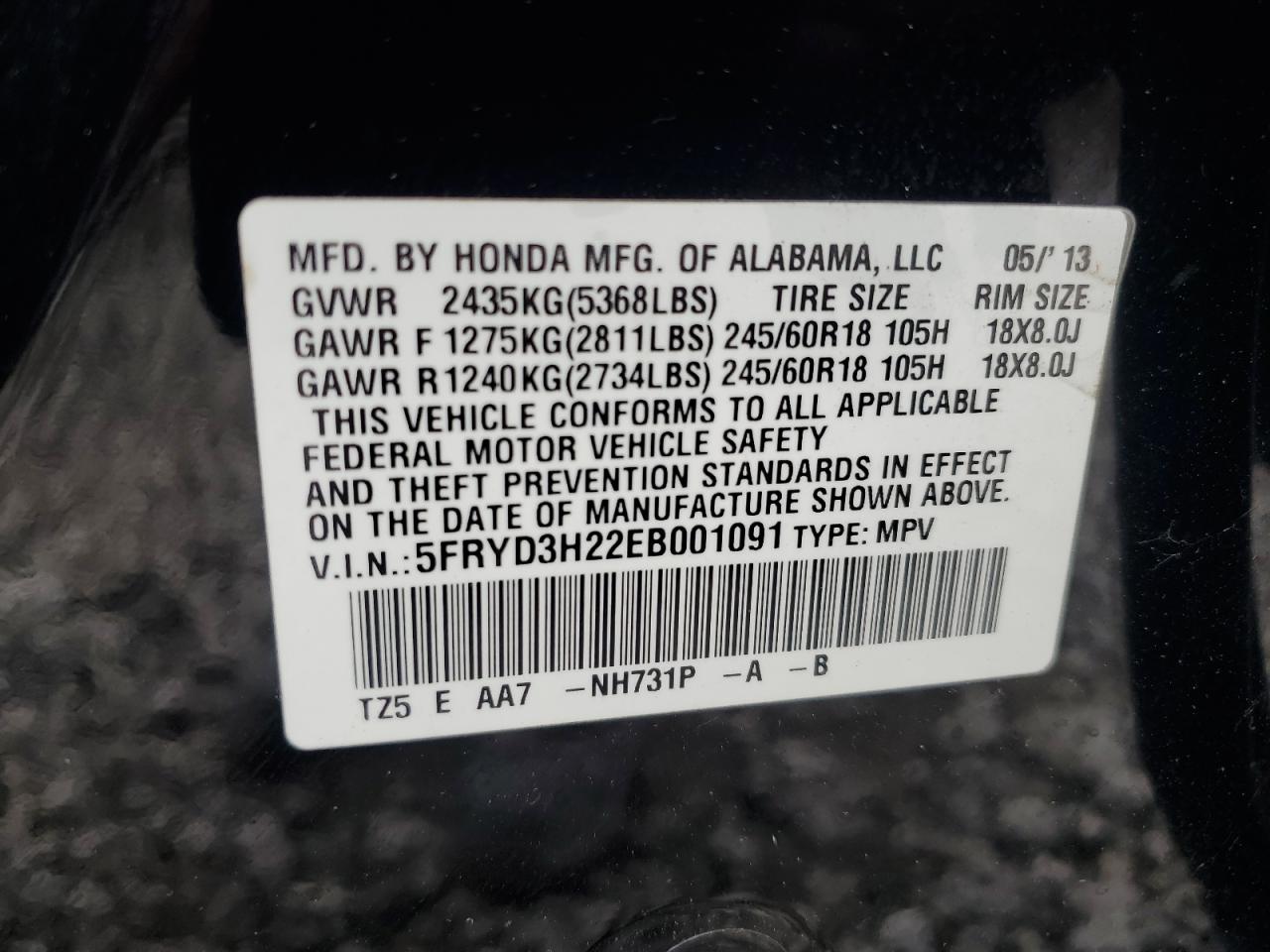 2014 Acura Mdx VIN: 5FRYD3H22EB001091 Lot: 63788485