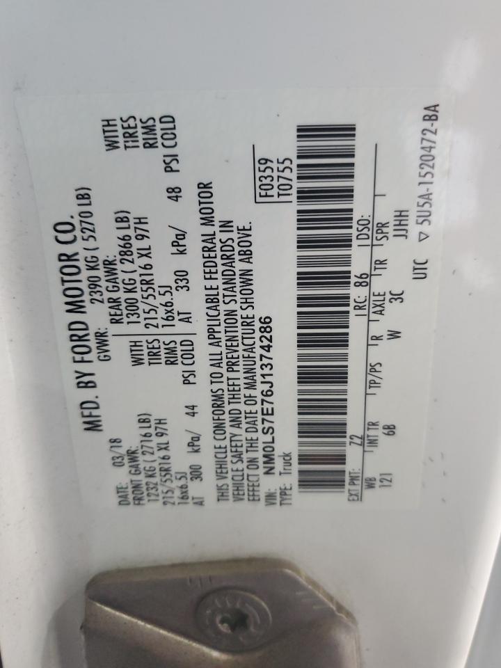 2018 Ford Transit Connect Xl VIN: NM0LS7E76J1374286 Lot: 65551005