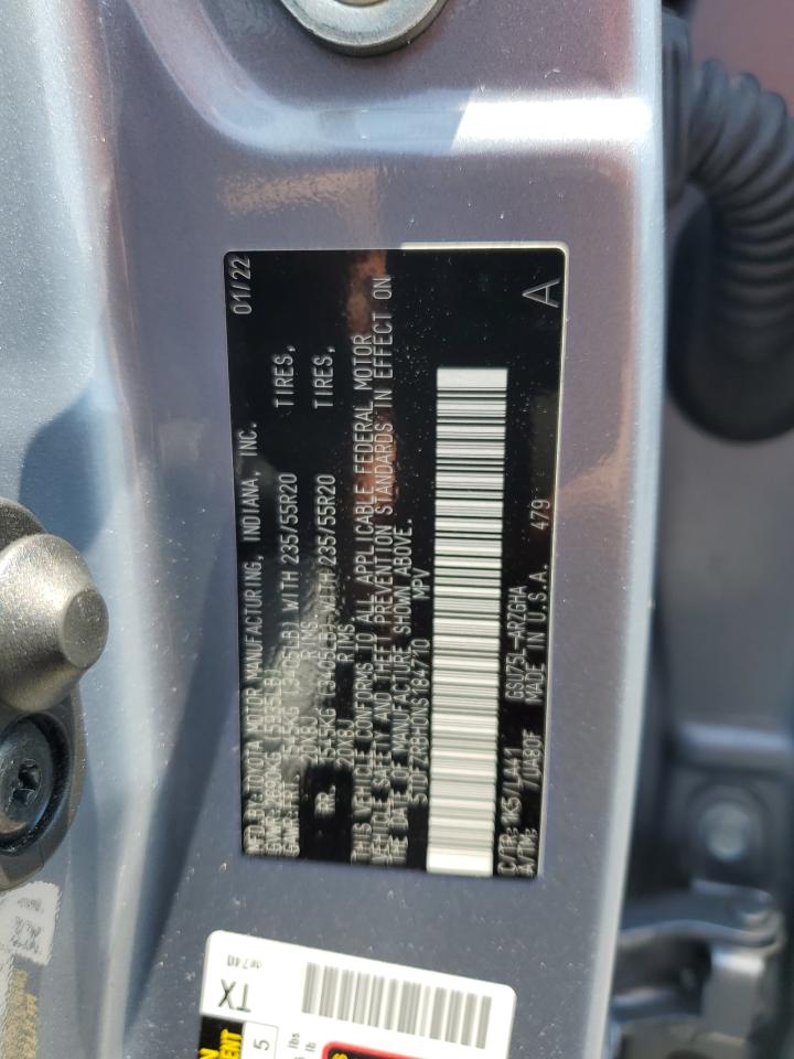 2022 Toyota Highlander Platinum VIN: 5TDFZRBH0NS184710 Lot: 63289135
