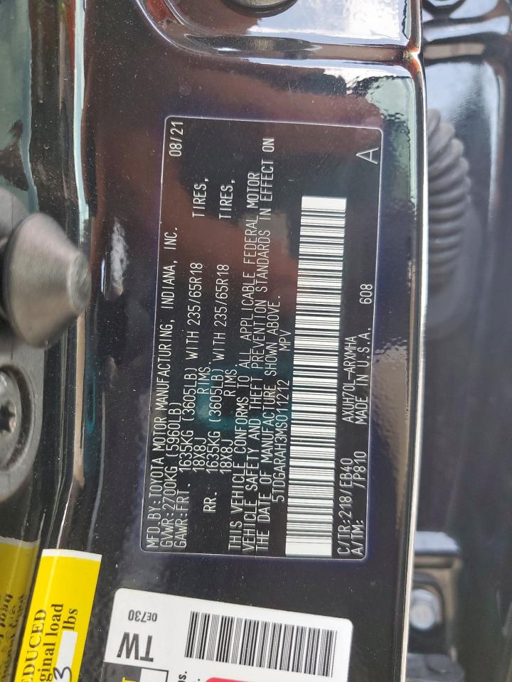 2021 Toyota Highlander Hybrid Xle VIN: 5TDGARAH3MS011212 Lot: 64895225