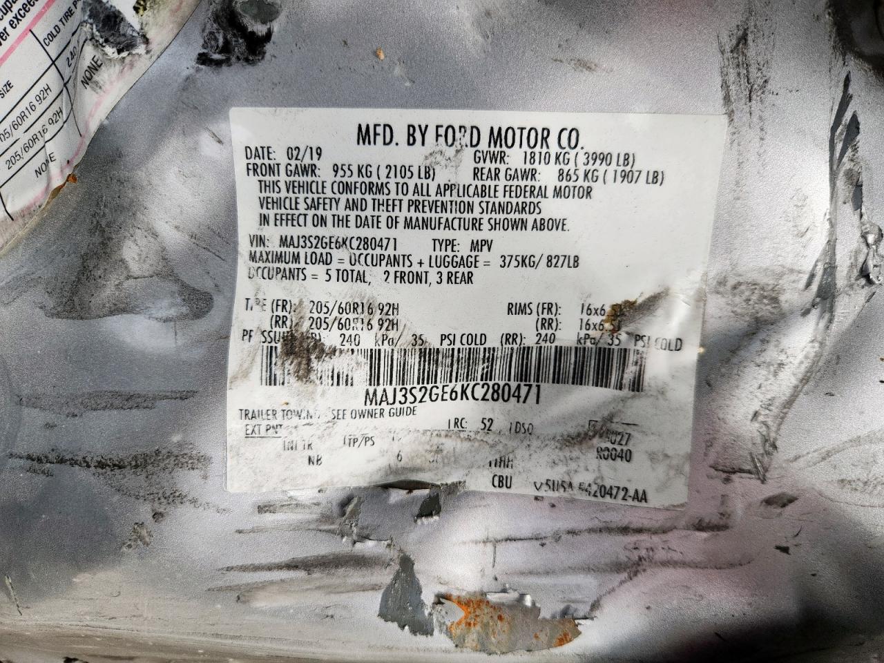 2019 Ford Ecosport Se VIN: MAJ3S2GE6KC280471 Lot: 64823105