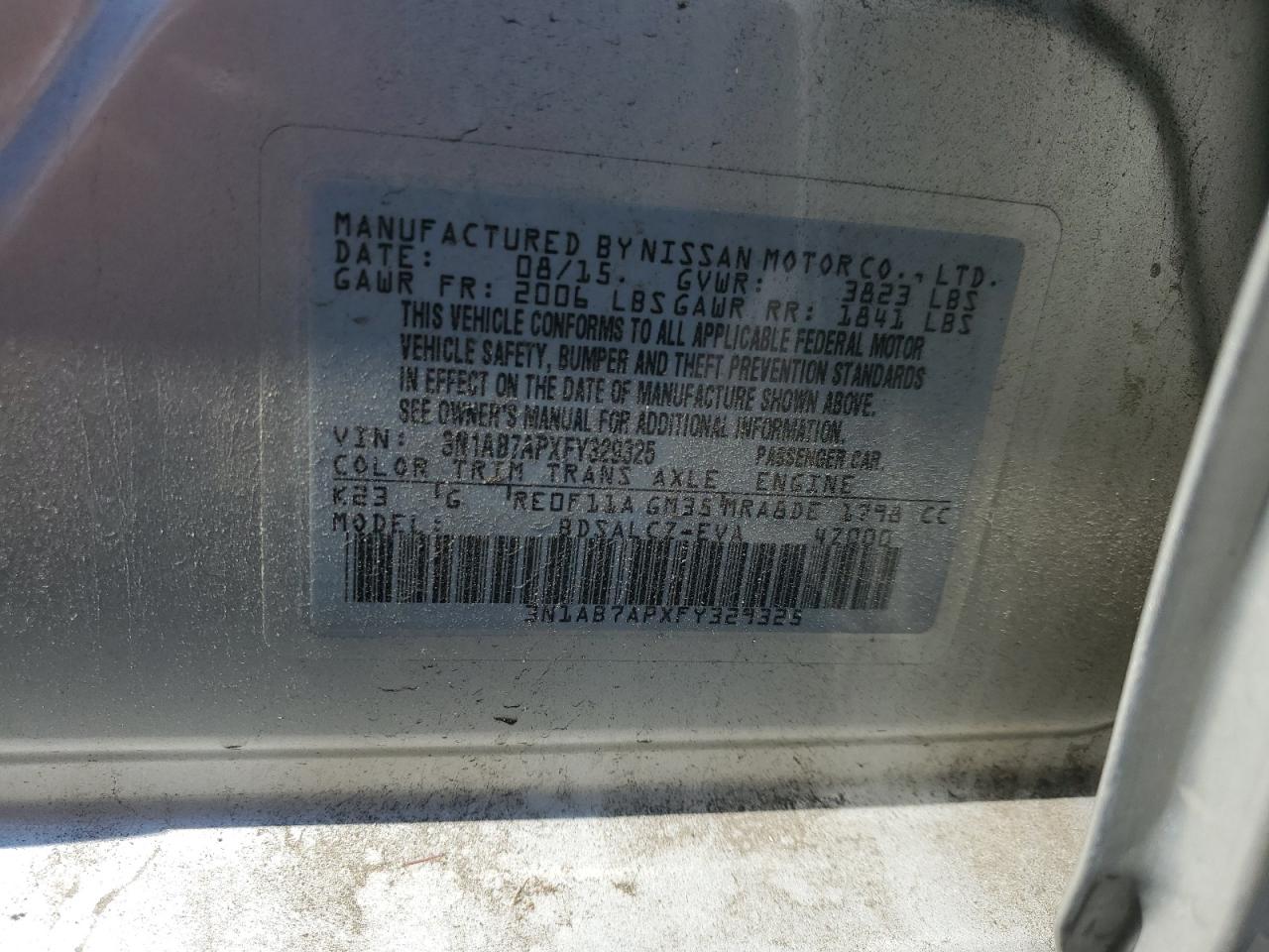 2015 Nissan Sentra S VIN: 3N1AB7APXFY329325 Lot: 65219315