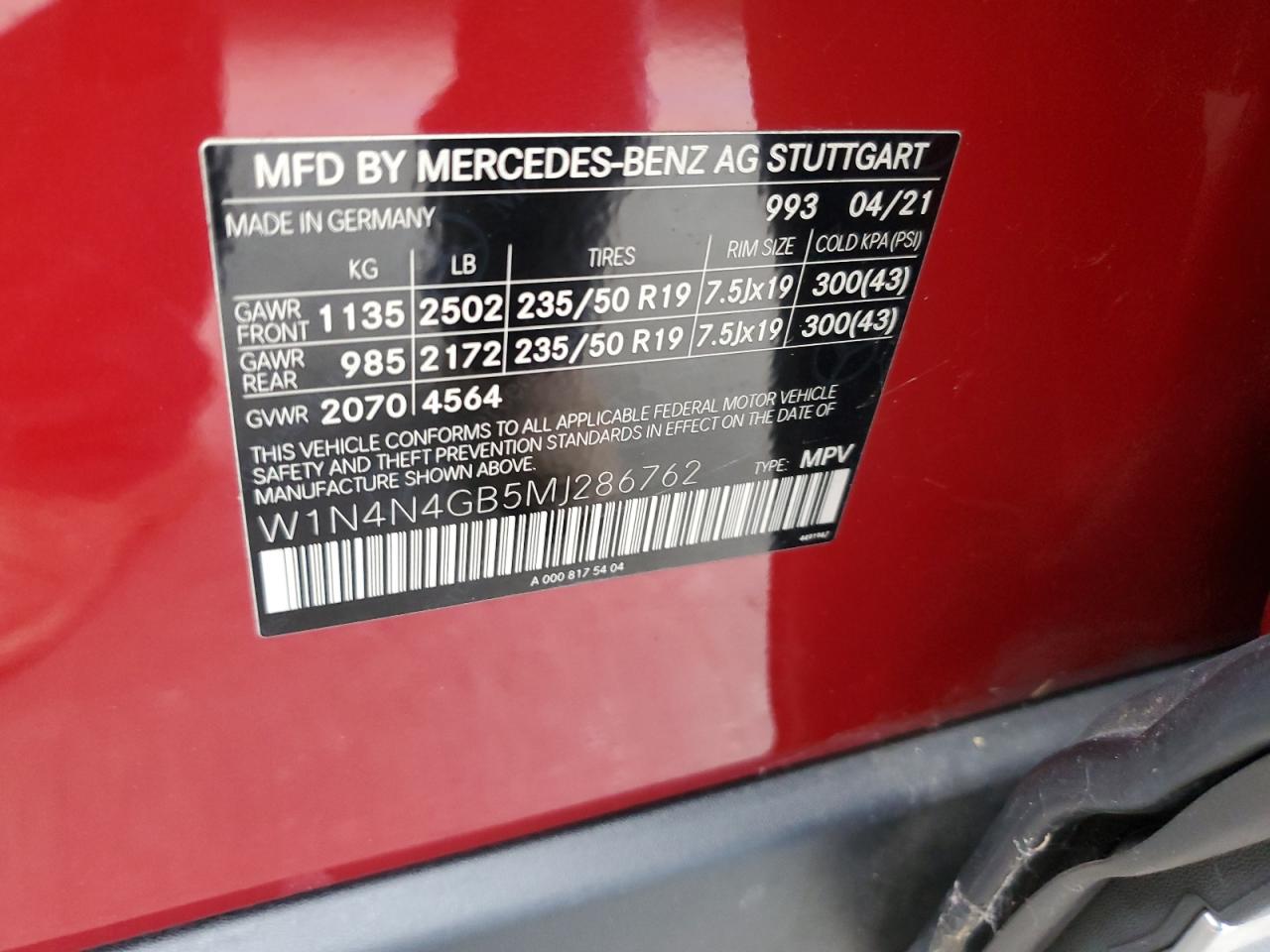 2021 Mercedes-Benz Gla 250 VIN: W1N4N4GB5MJ286762 Lot: 65072435