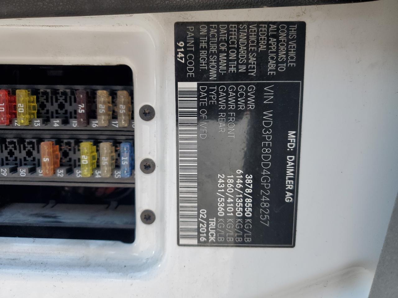 wd3pe8dd4gp248257 WD3PE8DD4GP248257 2016 Mercedes-Benz Sprinter 2500