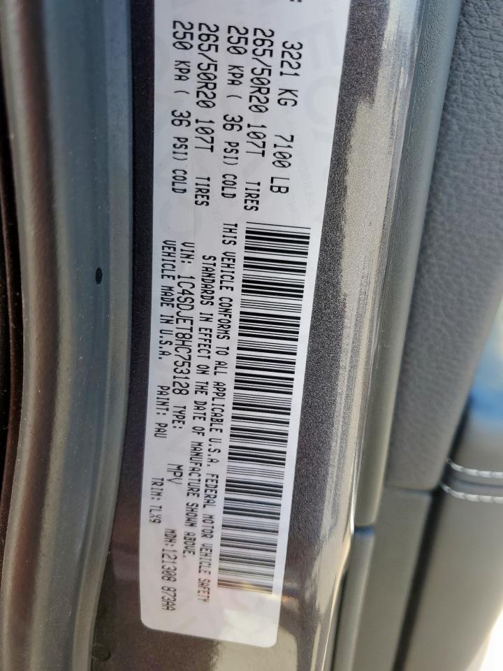 2017 Dodge Durango Citadel VIN: 1C4SDJET8HC753128 Lot: 65436795