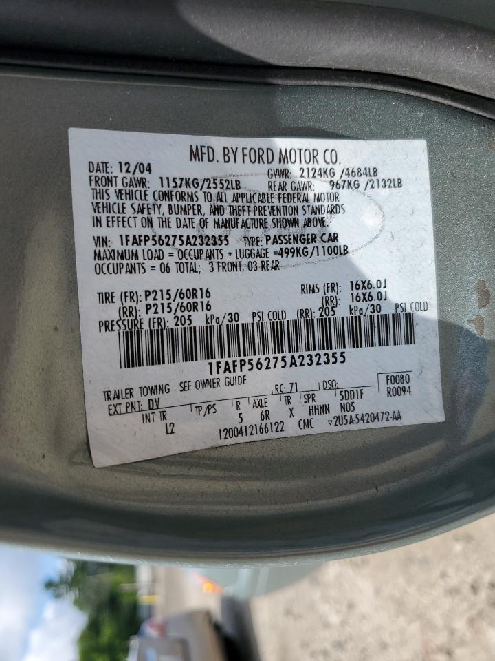 2005 Ford Taurus Sel VIN: 1FAFP56275A232355 Lot: 63267195