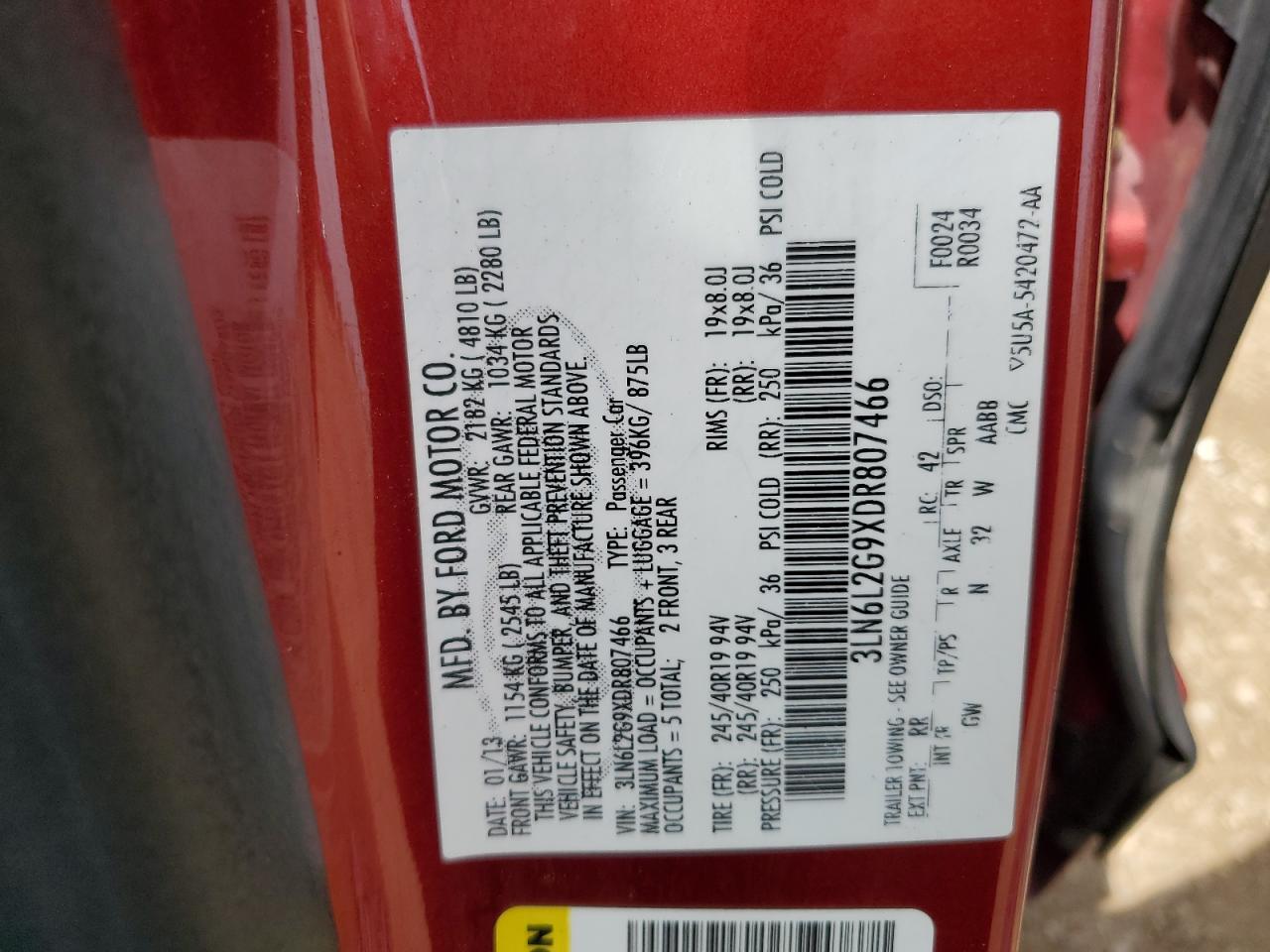2013 Lincoln Mkz VIN: 3LN6L2G9XDR807466 Lot: 64036635
