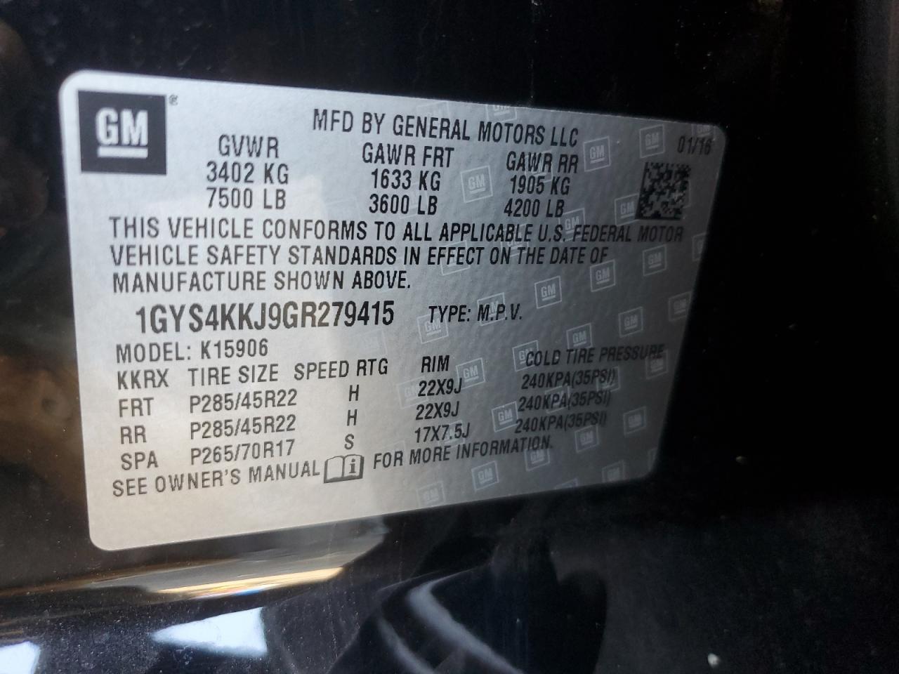 2016 Cadillac Escalade Esv Platinum VIN: 1GYS4KKJ9GR279415 Lot: 62921245