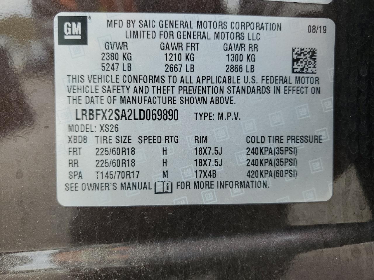 2020 Buick Envision Essence VIN: LRBFX2SA2LD069890 Lot: 65203045