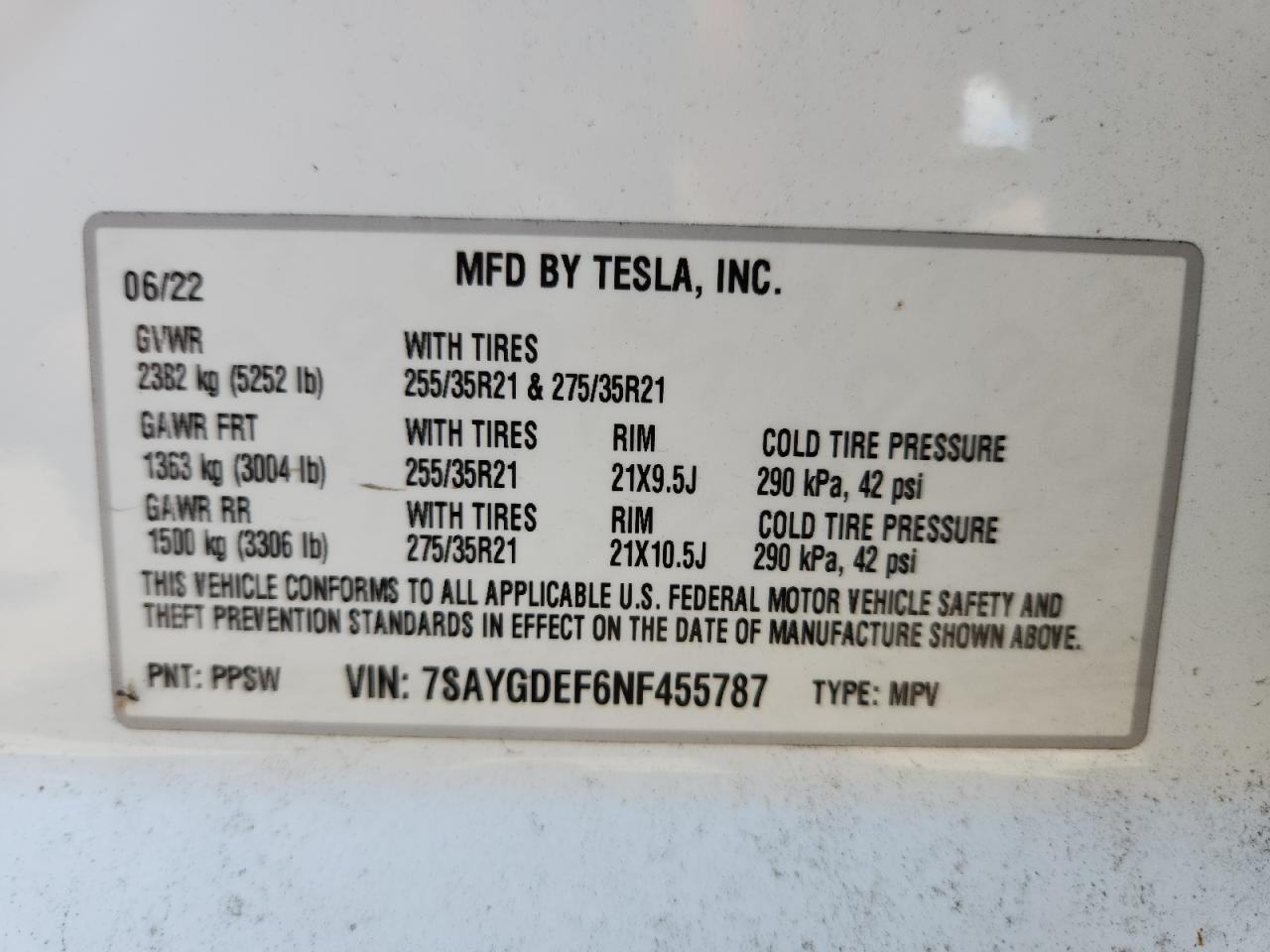 2022 Tesla Model Y VIN: 7SAYGDEF6NF455787 Lot: 64570415