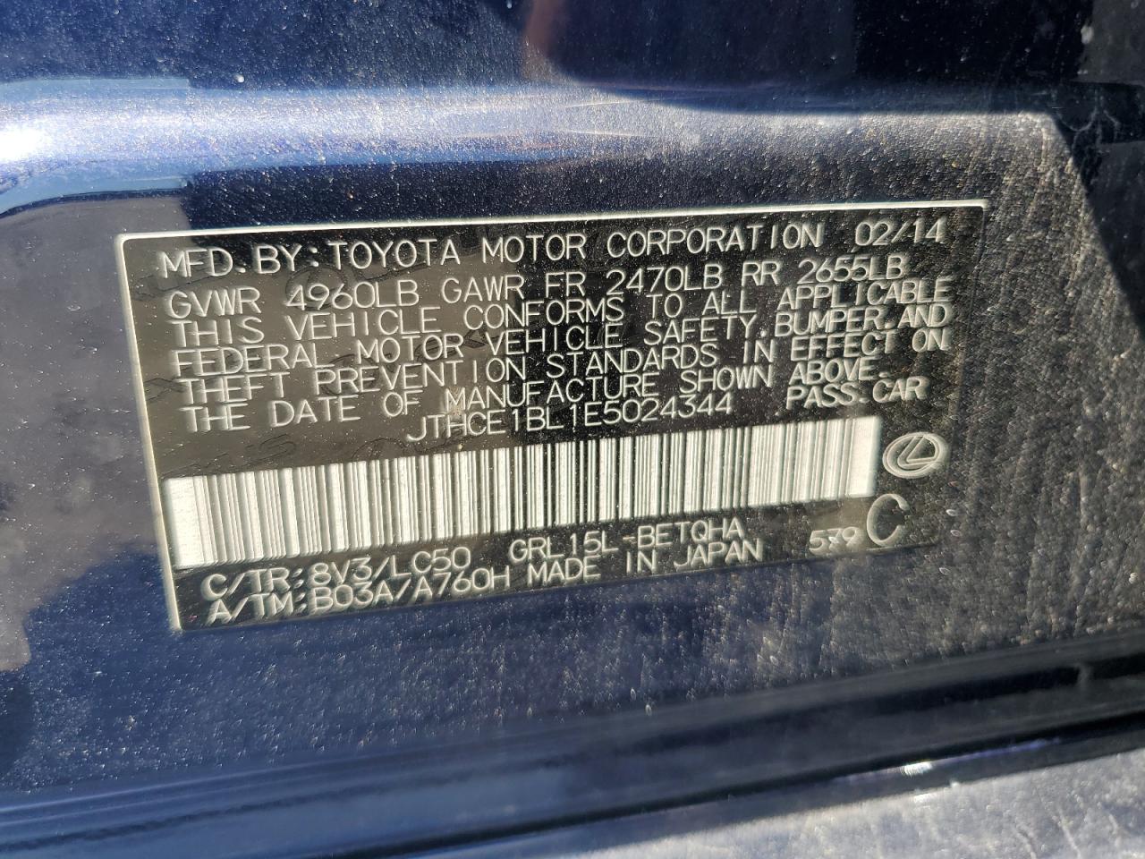 2014 Lexus Gs 350 VIN: JTHCE1BL1E5024344 Lot: 63229805