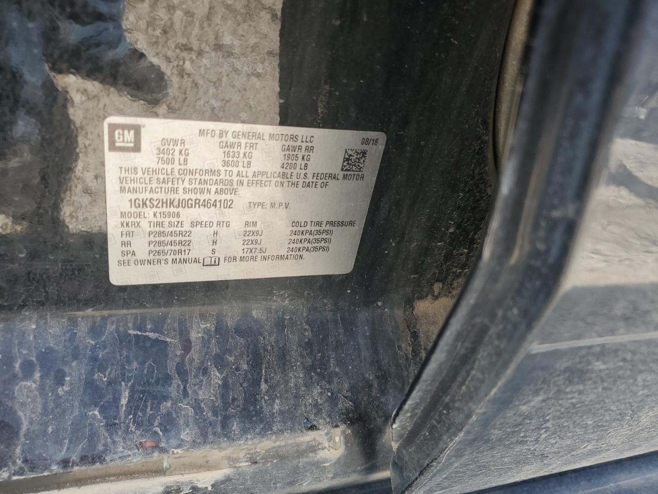 2016 GMC Yukon Xl Denali VIN: 1GKS2HKJ0GR464102 Lot: 64961815