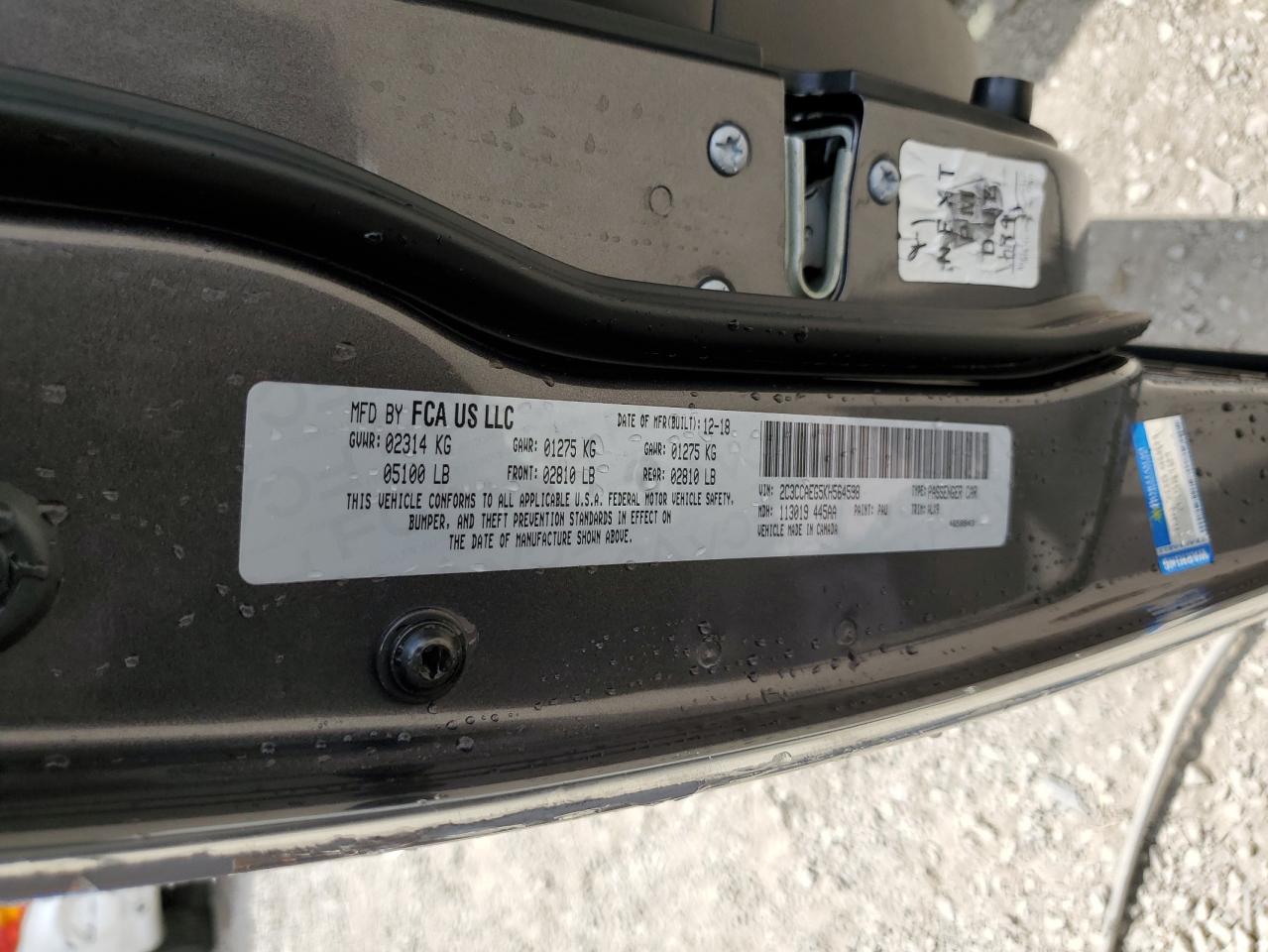 2019 Chrysler 300 Limited VIN: 2C3CCAEG5KH564598 Lot: 65593215