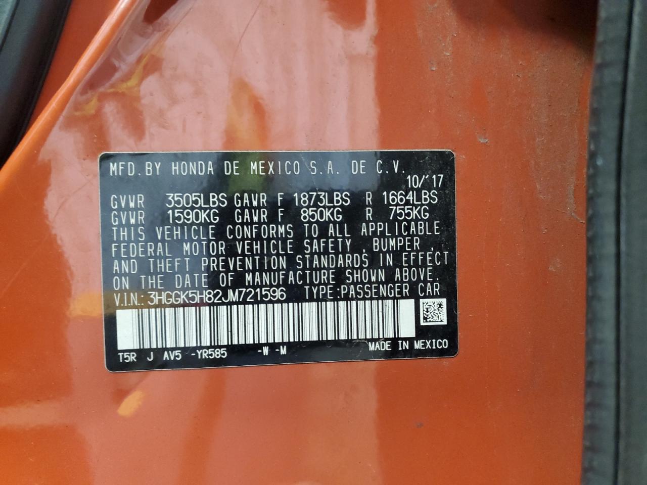 2018 Honda Fit Ex VIN: 3HGGK5H82JM721596 Lot: 66849255