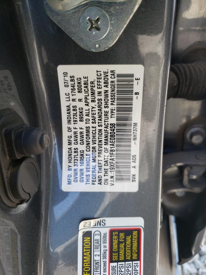 2010 Honda Civic Ex VIN: 19XFA1F81AE080458 Lot: 64227605