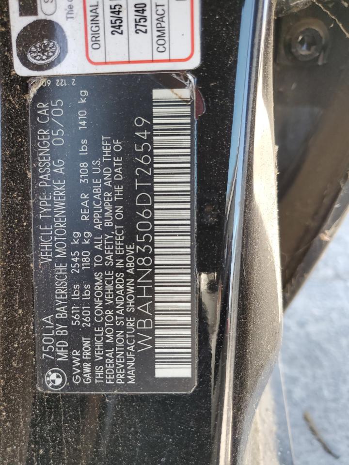 2006 BMW 750 Li VIN: WBAHN83506DT26549 Lot: 63866755