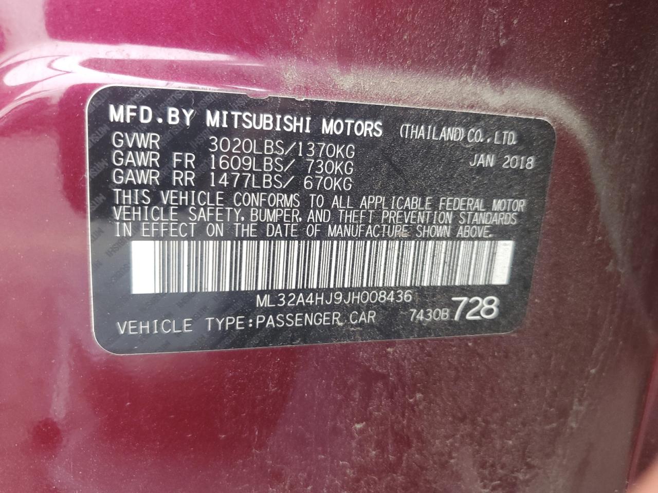 2018 Mitsubishi Mirage Se VIN: ML32A4HJ9JH008436 Lot: 64551605
