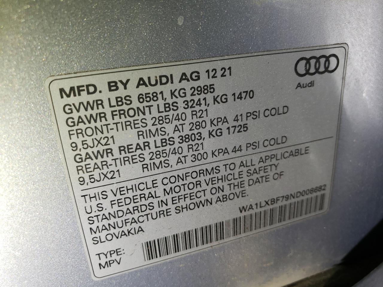 2022 Audi Q7 Premium Plus VIN: WA1LXBF79ND008682 Lot: 62612685