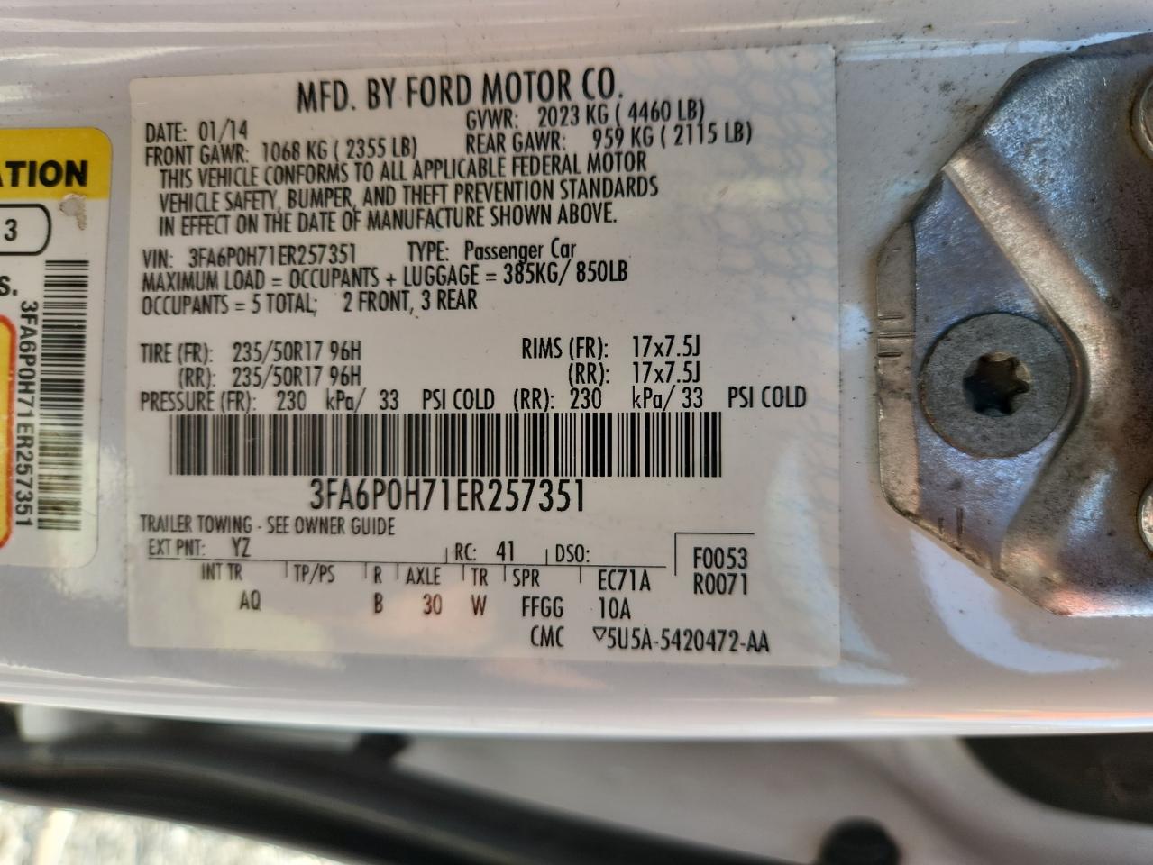 2014 Ford Fusion Se VIN: 3FA6P0H71ER257351 Lot: 67032755