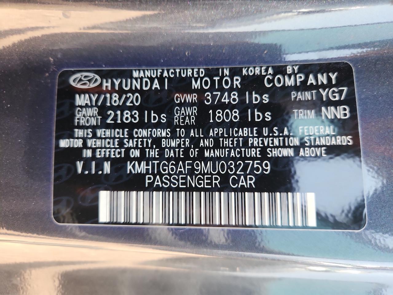 2021 Hyundai Veloster Base VIN: KMHTG6AF9MU032759 Lot: 64308355
