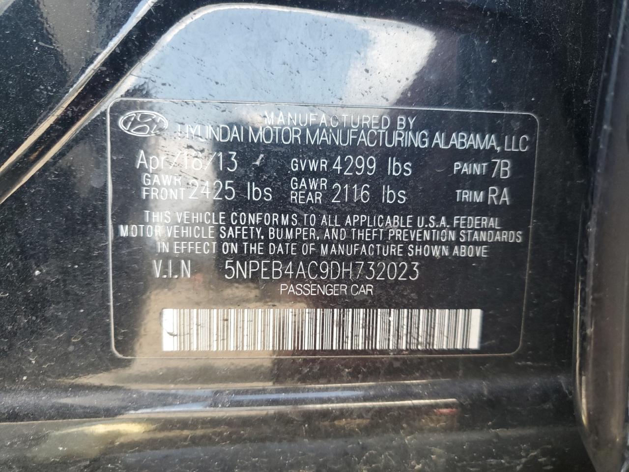 2013 Hyundai Sonata Gls VIN: 5NPEB4AC9DH732023 Lot: 64471845
