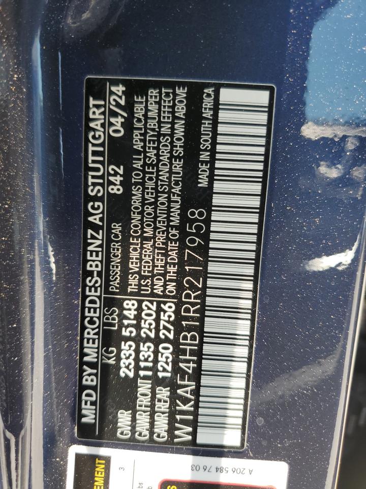 2024 Mercedes-Benz C 300 4Matic VIN: W1KAF4HB1RR217958 Lot: 64455575