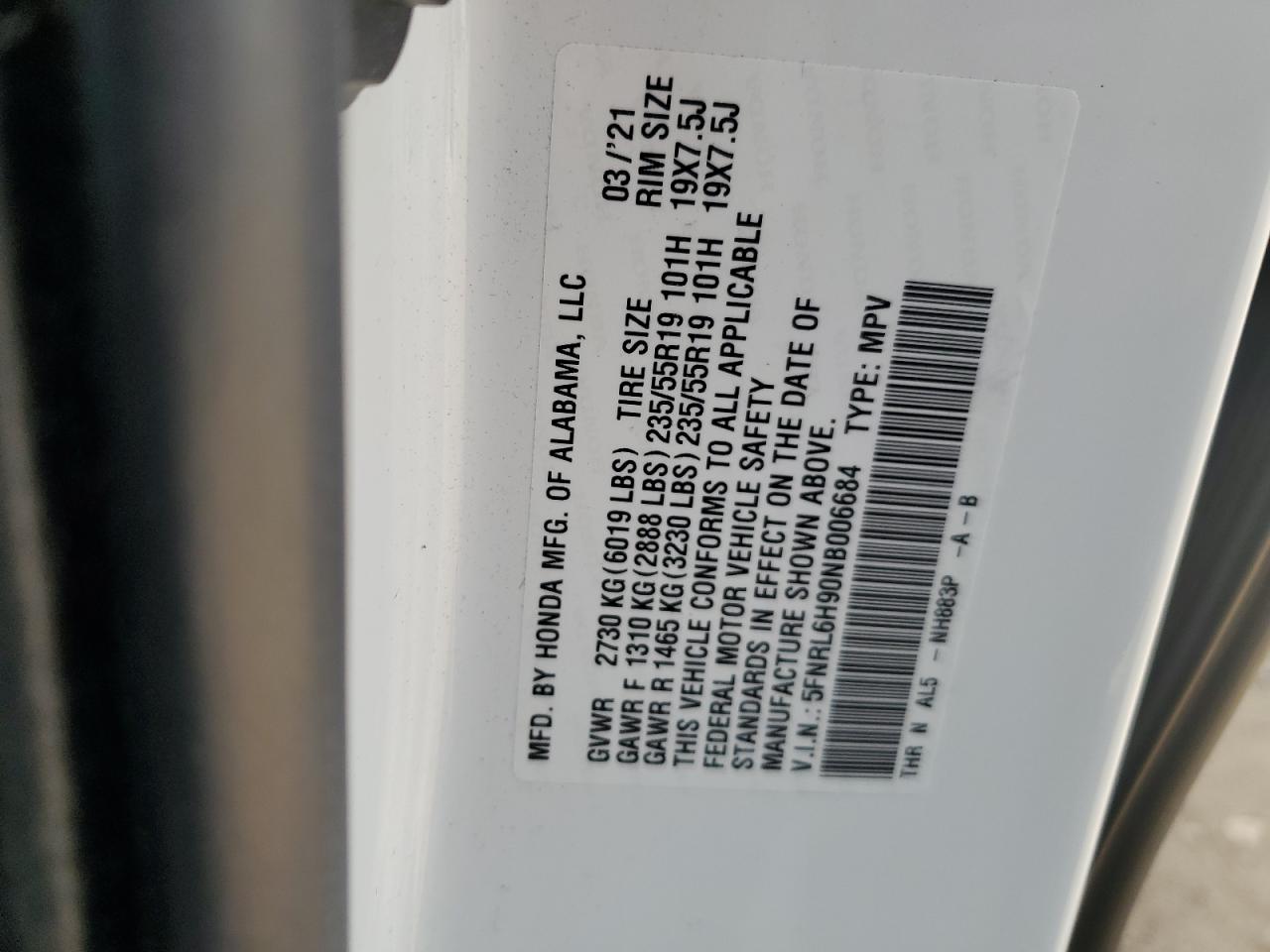 2022 Honda Odyssey Elite VIN: 5FNRL6H90NB006684 Lot: 63281315