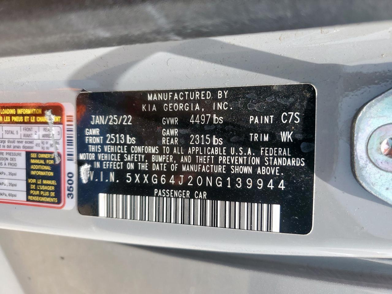 2022 Kia K5 Gt Line VIN: 5XXG64J20NG139944 Lot: 63398465