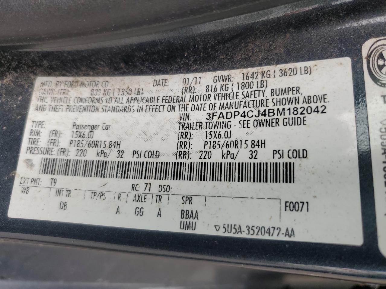 2011 Ford Fiesta Sel VIN: 3FADP4CJ4BM182042 Lot: 64977525