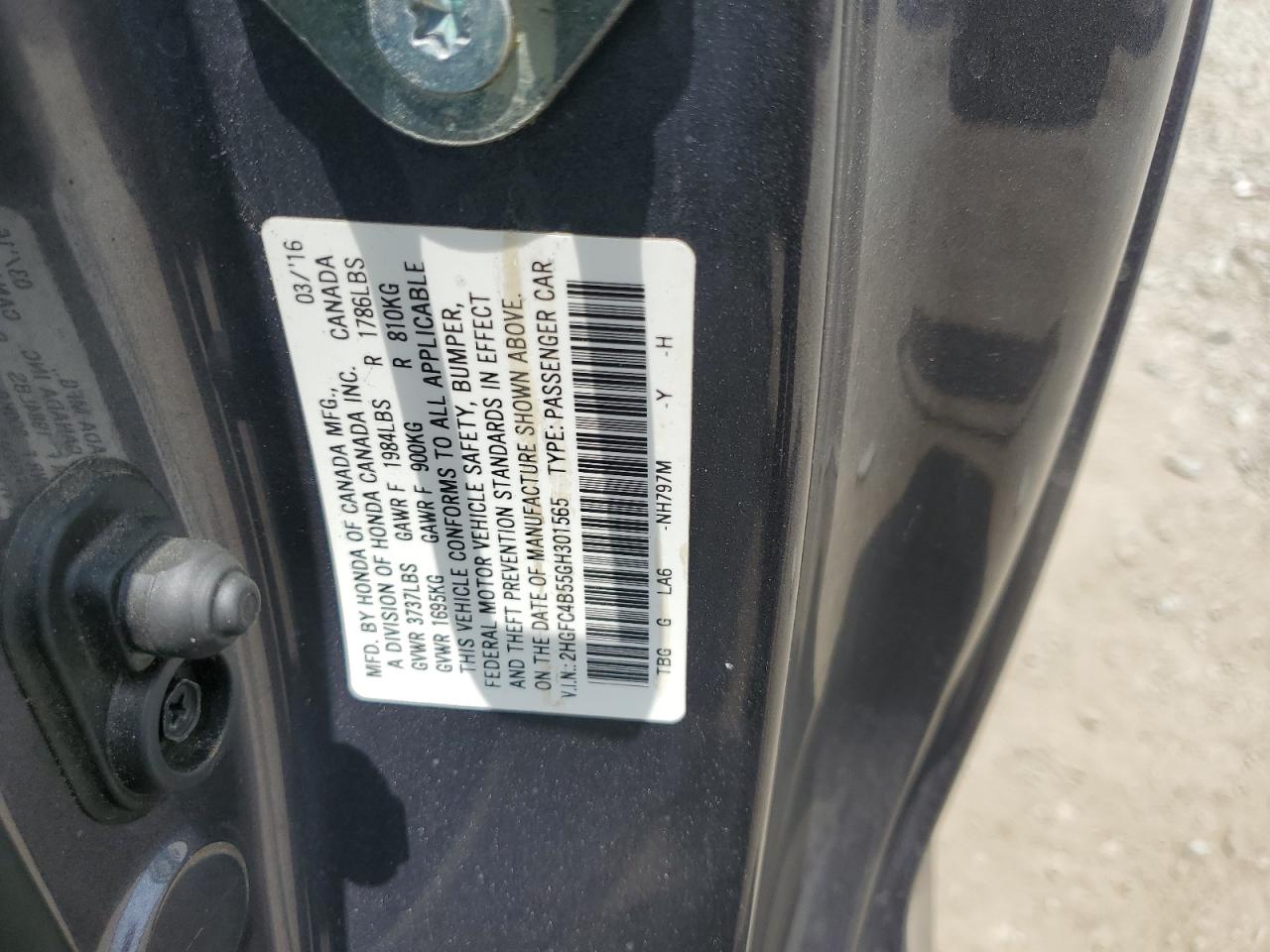 2016 Honda Civic Lx VIN: 2HGFC4B55GH301565 Lot: 64685365