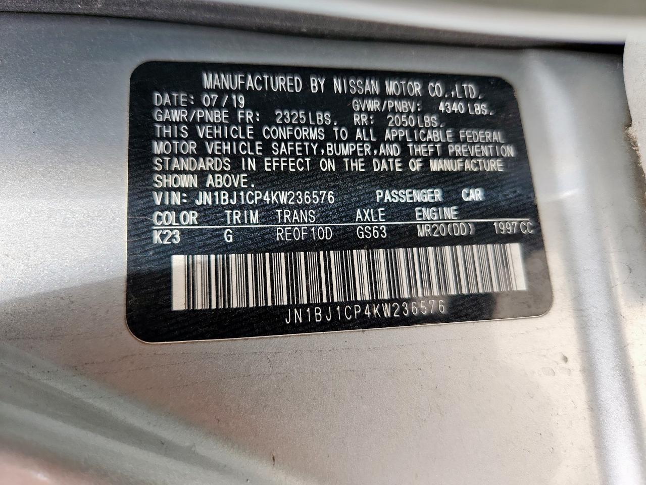 2019 Nissan Rogue Sport S VIN: JN1BJ1CP4KW236576 Lot: 64810395