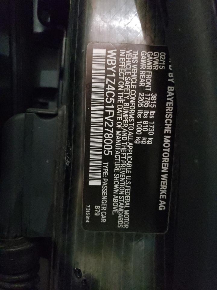 2015 BMW I3 Rex VIN: WBY1Z4C51FV278005 Lot: 65206935
