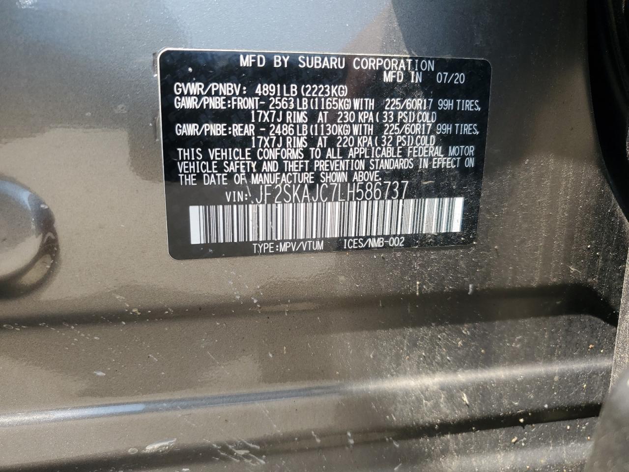 2020 Subaru Forester Premium VIN: JF2SKAJC7LH586737 Lot: 62859655