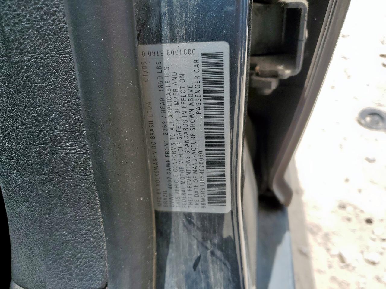 2005 Volkswagen Golf Gls Tdi VIN: 9BWGR61J654020080 Lot: 60100975