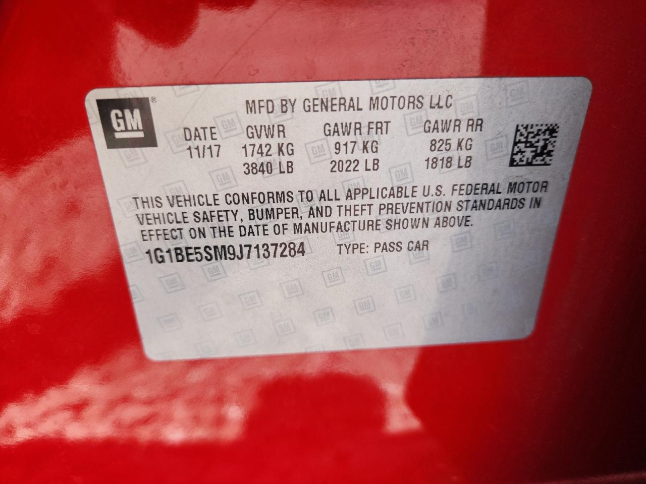 2018 Chevrolet Cruze Lt VIN: 1G1BE5SM9J7137284 Lot: 64525525