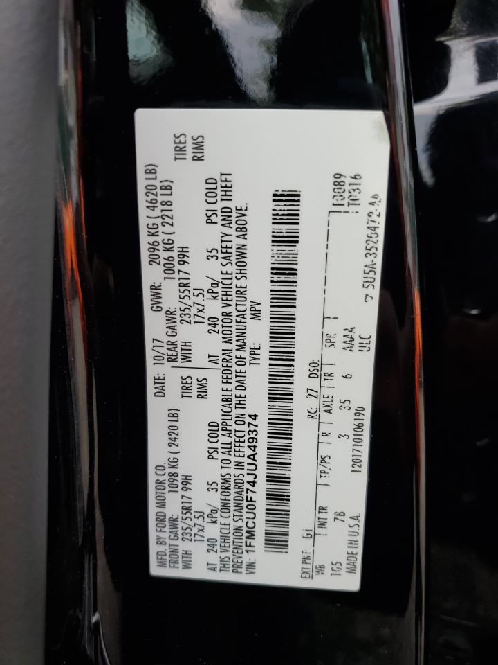2018 Ford Escape S VIN: 1FMCU0F74JUA49374 Lot: 65297395