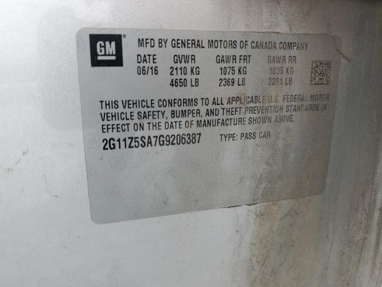 2016 Chevrolet Impala Ls VIN: 2G11Z5SA7G9206387 Lot: 64406185