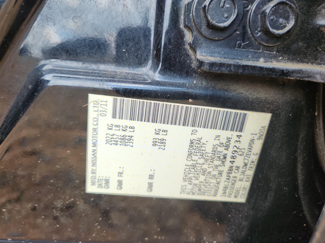 2011 Nissan Altima Sr VIN: 1N4BL2AP8BN489234 Lot: 66336915