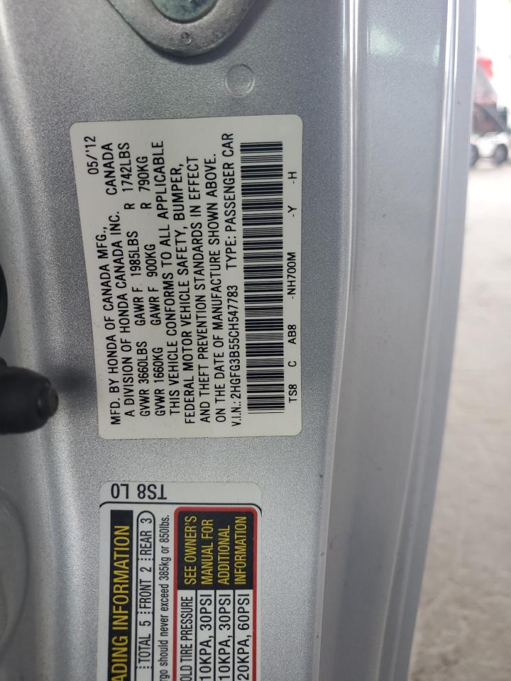 2012 Honda Civic Lx VIN: 2HGFG3B55CH547783 Lot: 65046325