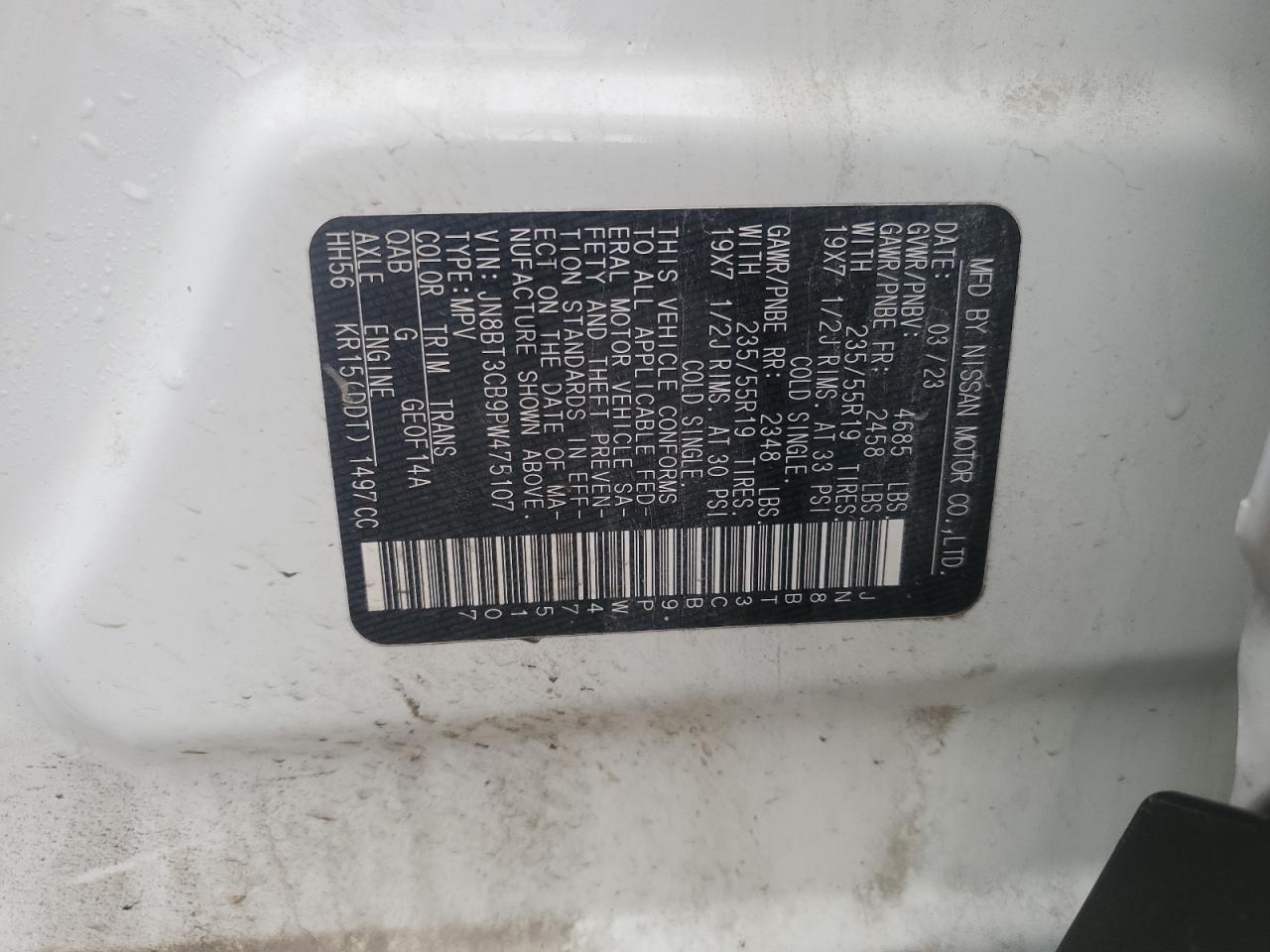 2023 Nissan Rogue Sl VIN: JN8BT3CB9PW475107 Lot: 65067205