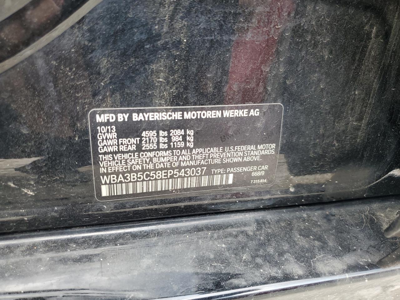 2014 BMW 328 Xi Sulev VIN: WBA3B5C58EP543037 Lot: 64755435