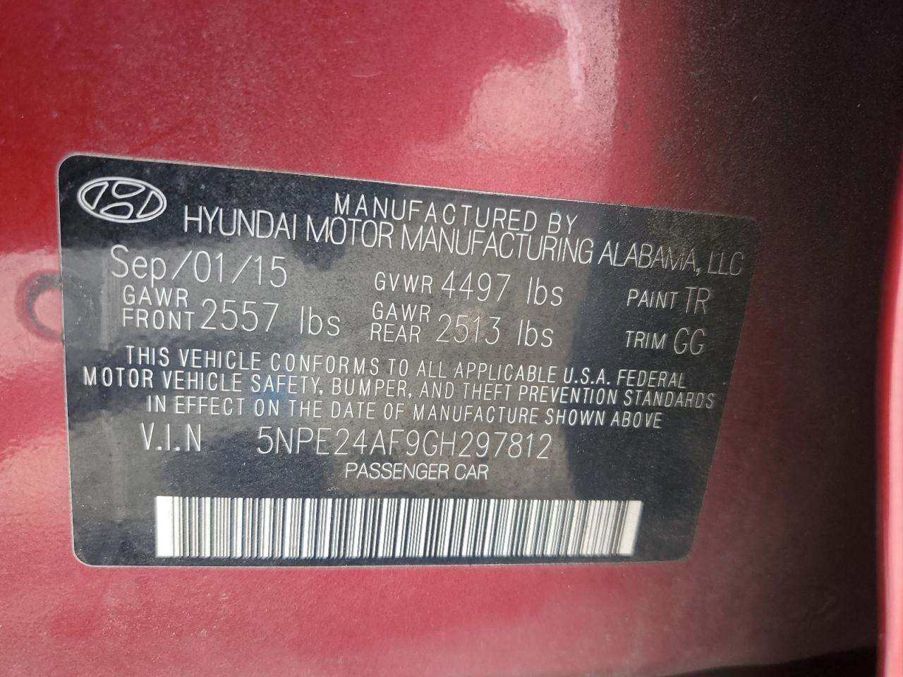 2016 Hyundai Sonata Se VIN: 5NPE24AF9GH297812 Lot: 64268775