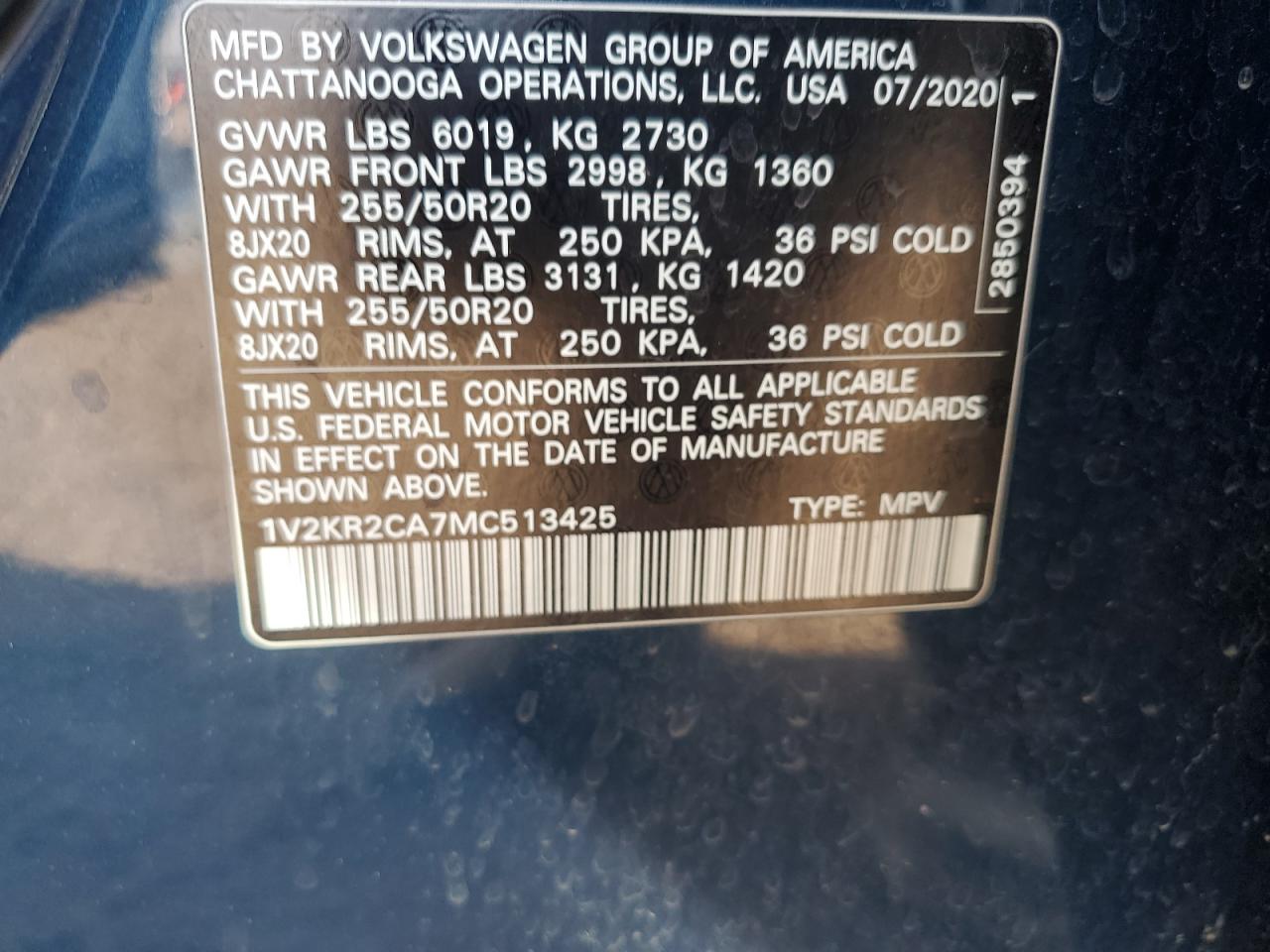 2021 Volkswagen Atlas Se VIN: 1V2KR2CA7MC513425 Lot: 62593065