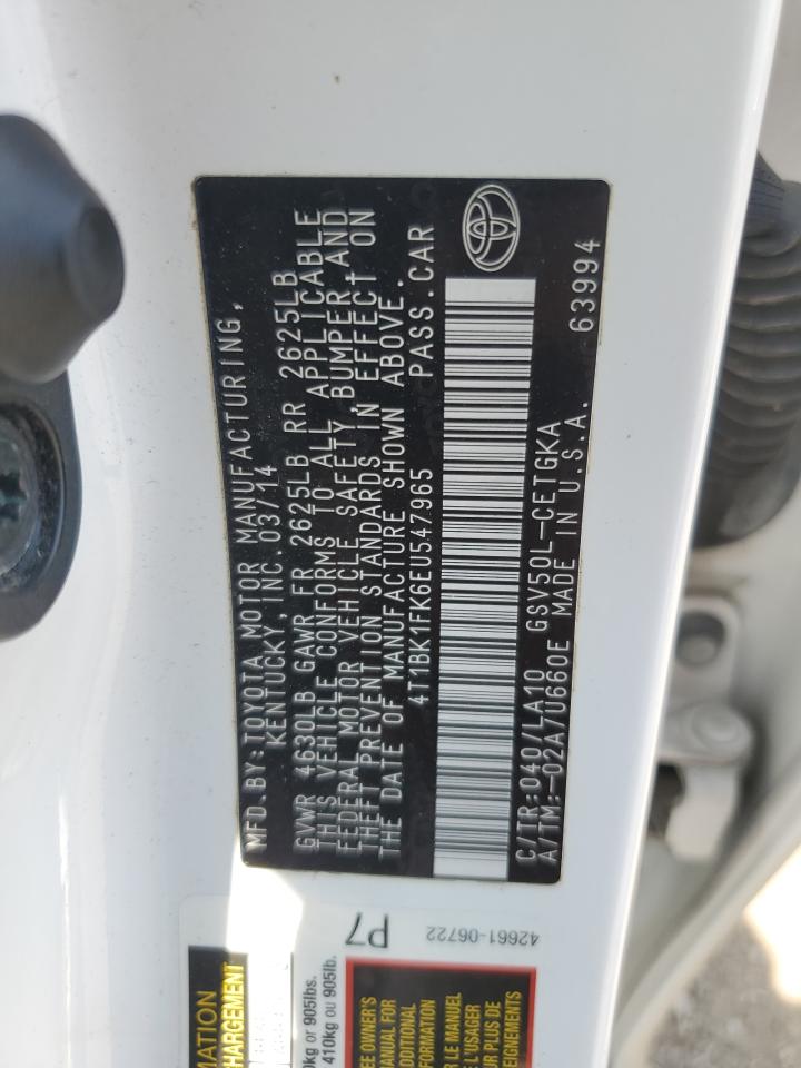 2014 Toyota Camry Se VIN: 4T1BK1FK6EU547965 Lot: 64964755