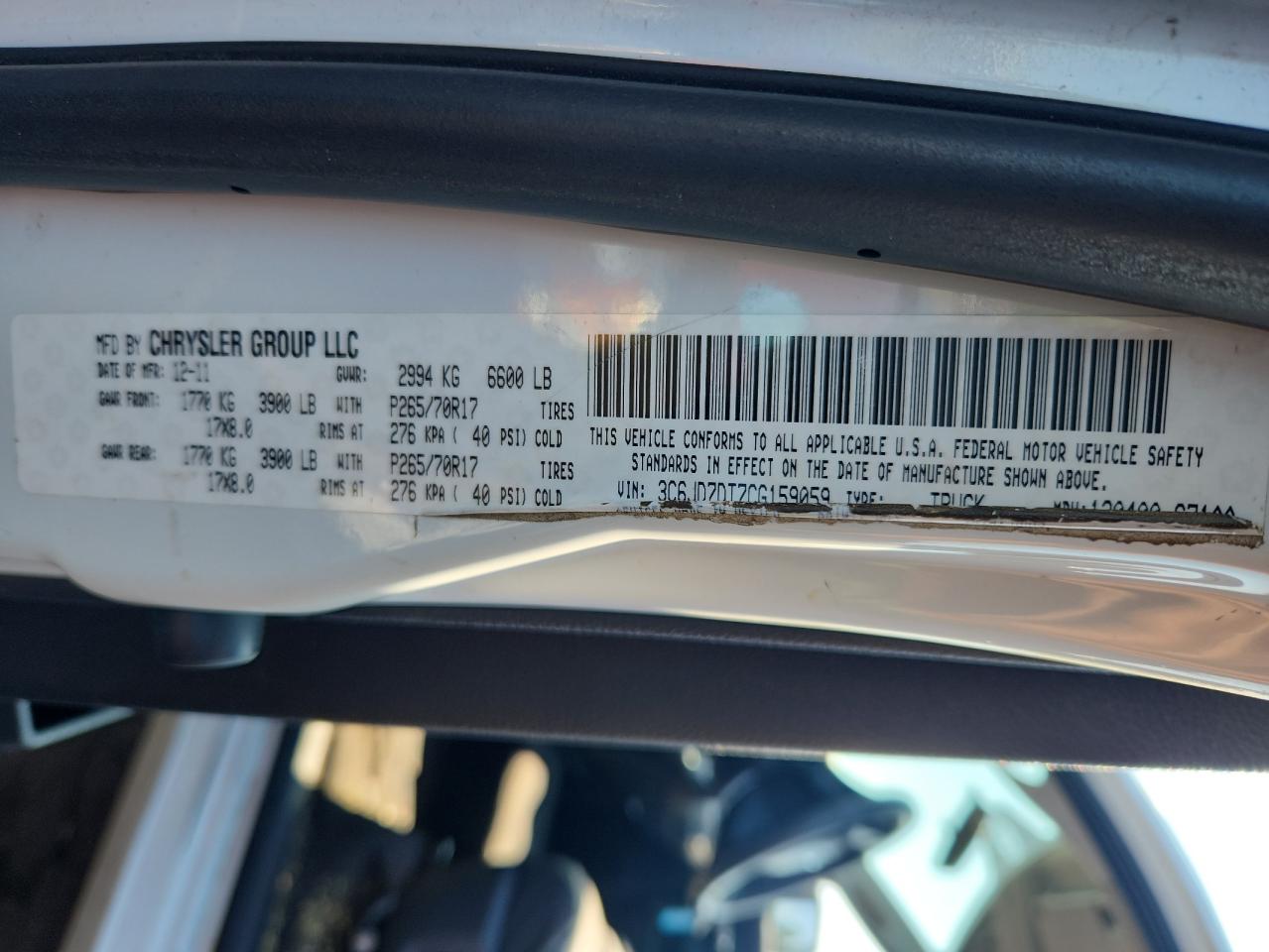 2012 Dodge Ram 1500 St VIN: 3C6JD7DT7CG159059 Lot: 64902405